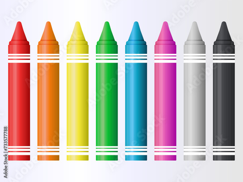 set of colorful crayons displayed in a horizontal