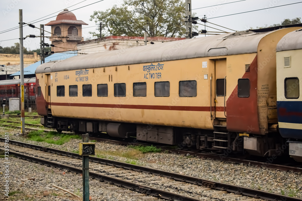Amritsar India February 03 2024 Indian railway train at Amritsar Amritsar India February 03 2024 Indian railway train at Amritsar