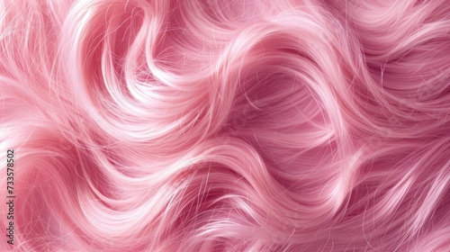 Healthy colored curly pink hair with wavy texture on pink background. Vibrant allure, Ai Generated.