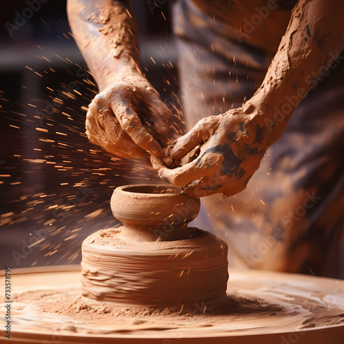 Close-up of a potters wheel in motion.