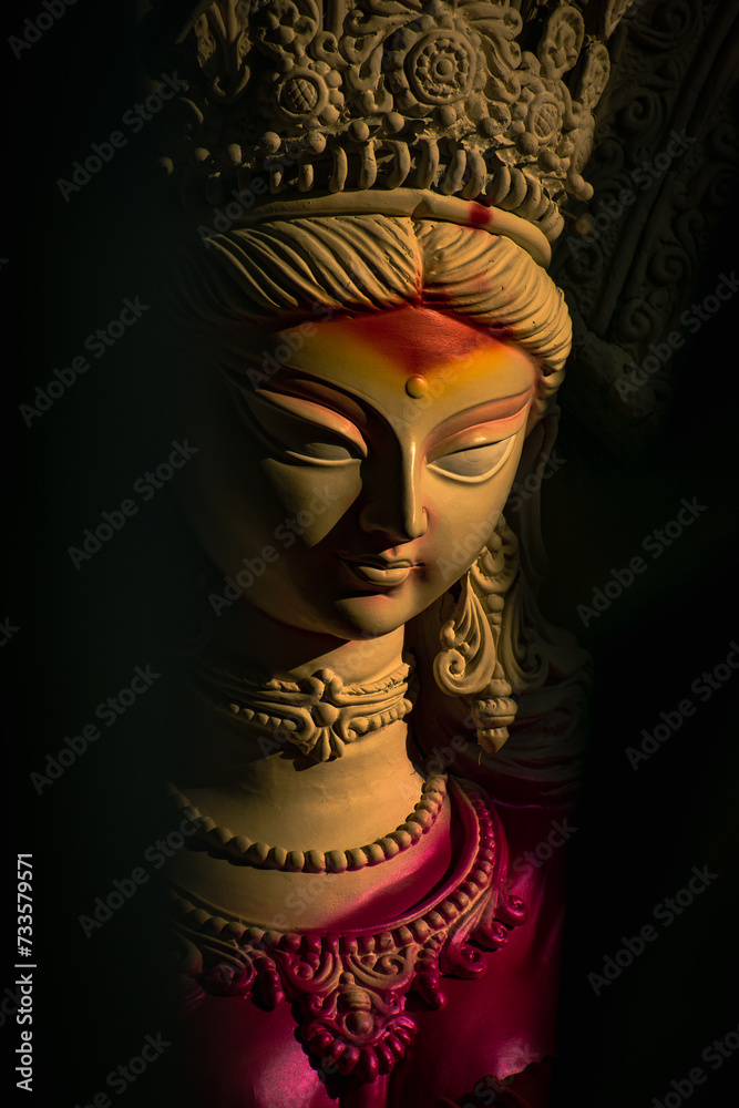 clay statue of hindu goddess Saraswati idol from kumartuli clay statue of hindu goddess Saraswati idol from kumartuli