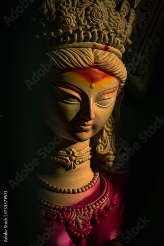 clay statue of hindu goddess Saraswati idol from kumartuli 