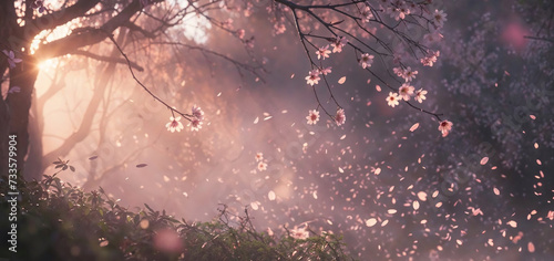 Cherry Blossoms at Dawn: A Misty Spring Morning