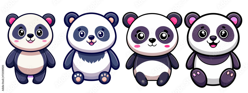 Fototapeta premium Cute panda cartoon set. Panda vector illustration.