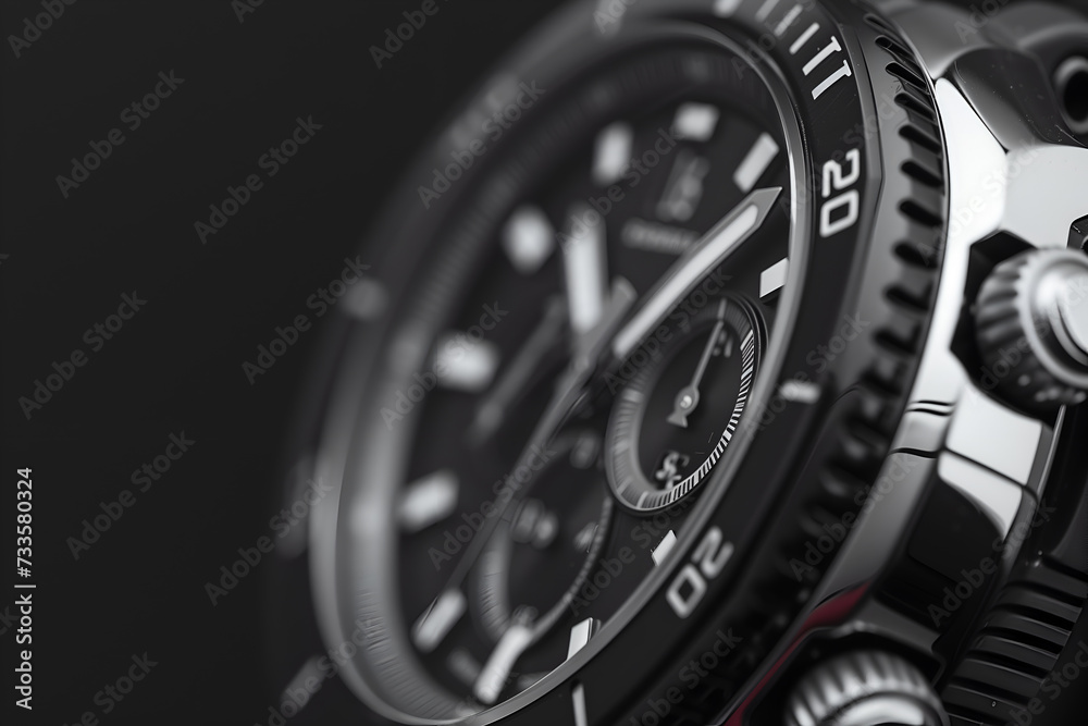 closeup of luxury men watch with stainless steel bracelet on black background closeup of luxury men watch with stainless steel bracelet on black background