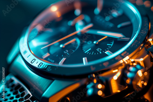 Wristwatch close-up on a black background. 3D rendering