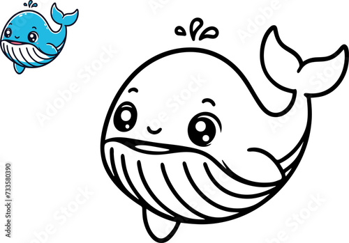 Vector illustration of cartoon whale, Coloring book