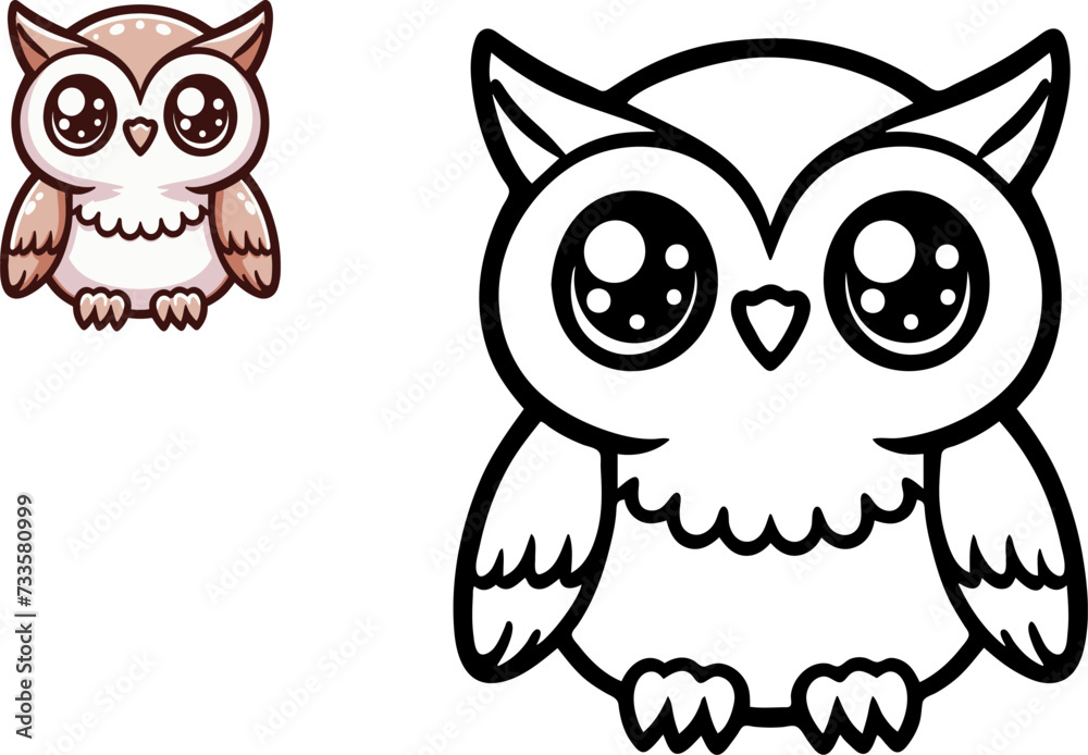 Fototapeta premium Illustration of Cartoon owl, Coloring book