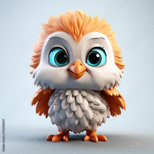 flat logo of Cute baby eagle with big eyes lovely little animal 3d rendering cartoon character