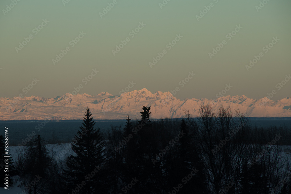 mountain lake in winter snow