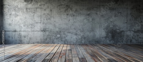 Text and background can utilize concrete walls and a color wood floor, leaving space for copying. photo