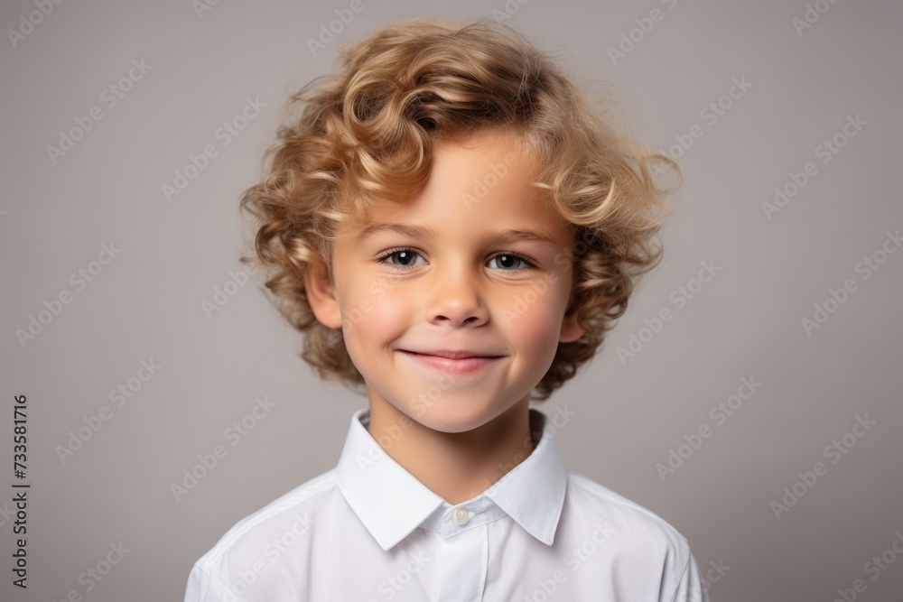 Portrait of a cute little boy with curly hair. Studio shot. Portrait of a cute little boy with curly hair. Studio shot.