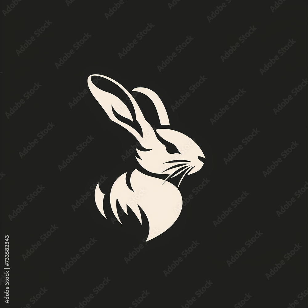 Obraz premium ベクターデザインうさぎのロゴ。黒の背景の動物のロゴ。アイコン。シンボル。 Vector design rabbit logo. Animal logo on black background. Icon. Symbol. [Generative AI]