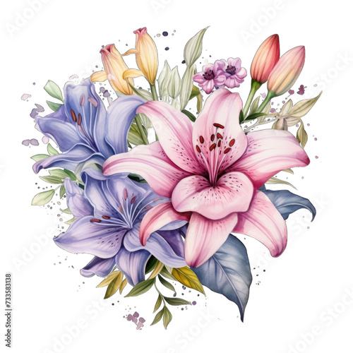 Flowers in the style of watercolor art. Luxurious floral elements png