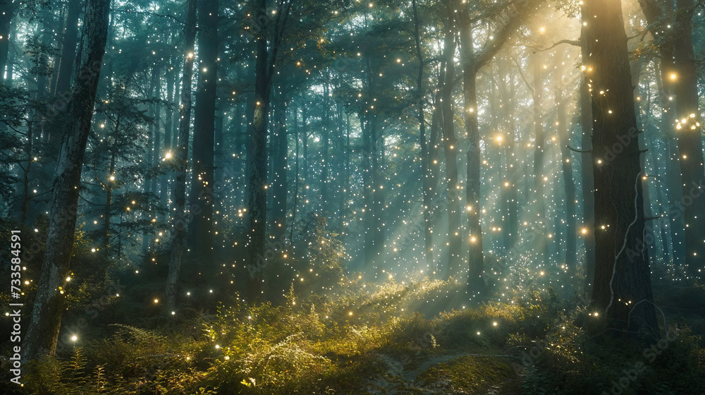 Enchanted Forest Illuminated by Fairy Lights