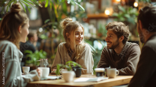 casual  friendly interaction among coworkers of different ages  ethnicities  and genders during a coffee break in a communal office space  highlighting positive workplace relationships