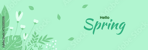 Spring background. Spring plants and leaves banner design. Vector illustration