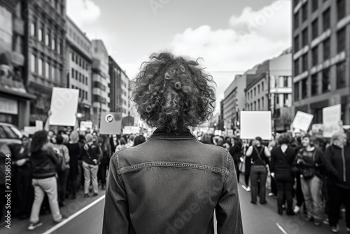 Young woman, protesting or riot, women crowds of people in a tight crowd, Peaceful Demonstration on the streets of the city, young adult people, Ai generated