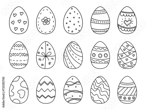 Set of beautiful Easter holiday egg doodle style. Egg hunting decoration isolated on white background	