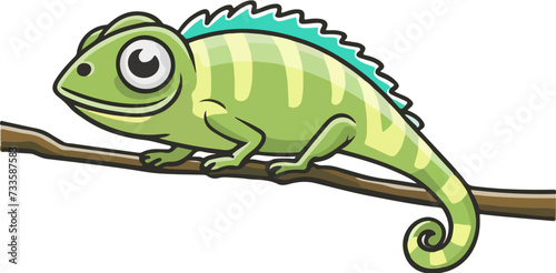 green chameleon on a branch cartoon illustration