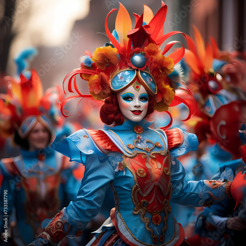A lively carnival parade with vibrant costumes.