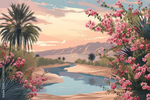 mesmerizing artwork that blends reality and fantasy, creating a breathtaking vision of a flourishing desert ecosystem