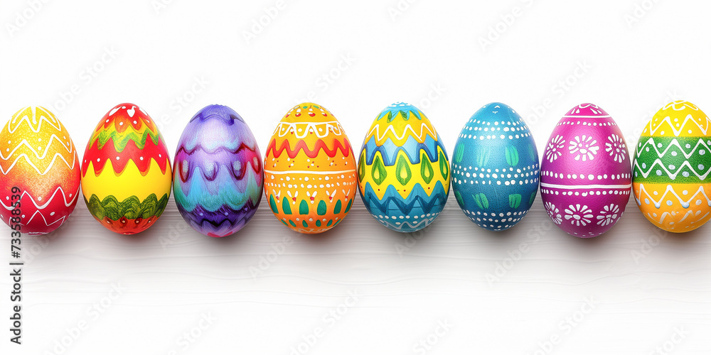 Collection of brightly decorated easter eggs on white background Collection of brightly decorated easter eggs on white background