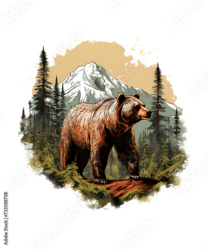 Retro Vintage Bear Tshirt Design PNG, Print for white background
