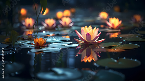 Photographing krathong floating gently on the water  Thailand Loy Krathong Festival