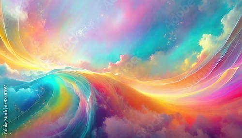 虹色に輝く流れる雲のイラスト,アスペクト比16:9