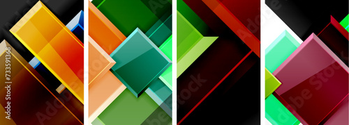 Color glass glossy square composition poster set for wallpaper, business card, cover, poster, banner, brochure, header, website