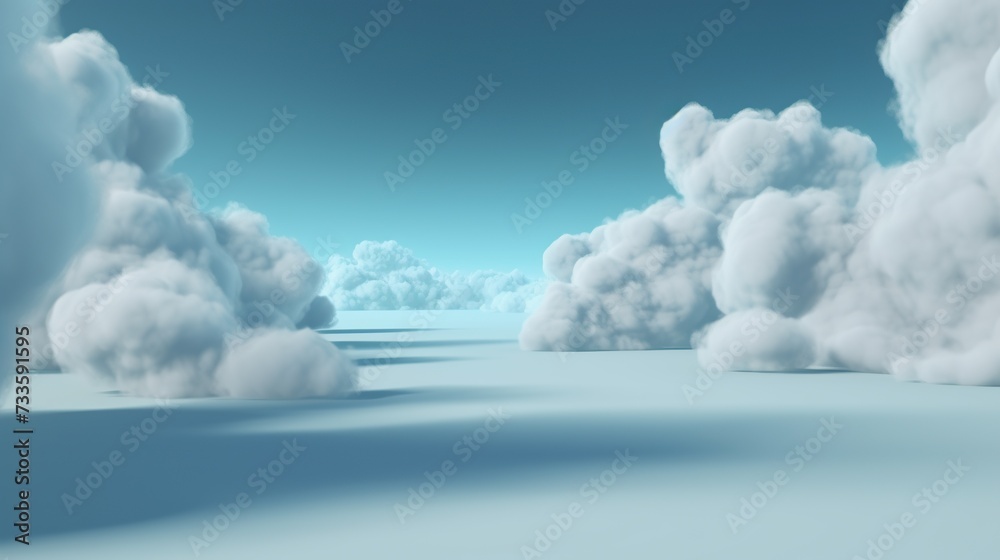 Clouds, sky, floor, blue studio background. Clouds, sky, floor, blue studio background.