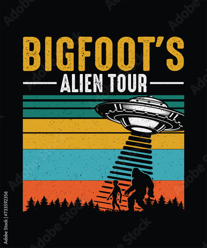 UFO Alien T-shirt Design Bigfoot's alien tour