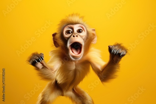 Happy monkey jumping and having fun.