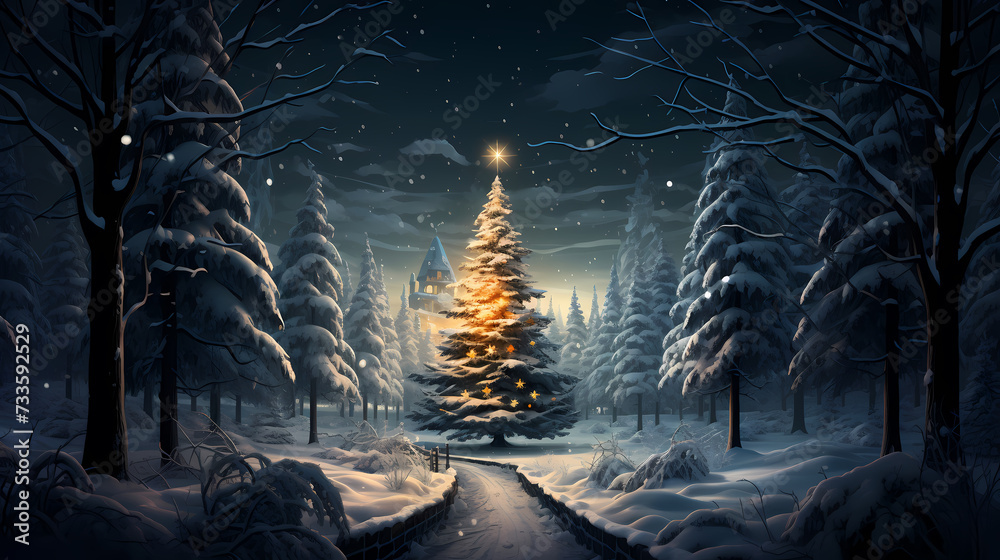 Christmas tree illustration, Christmas holidays concept