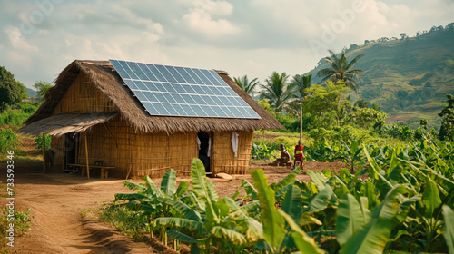 Solar-Powered Rural Health Clinic: A rural health clinic powered by solar panels, showing how renewable energy can facilitate healthcare delivery in off-grid locations. © maxwellmonty