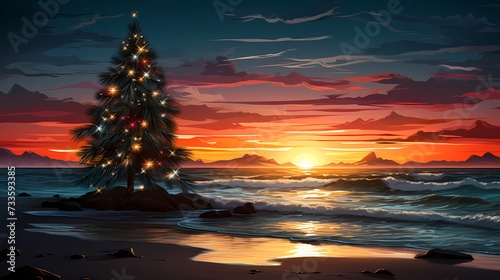 Christmas tree illustration, Christmas holidays concept