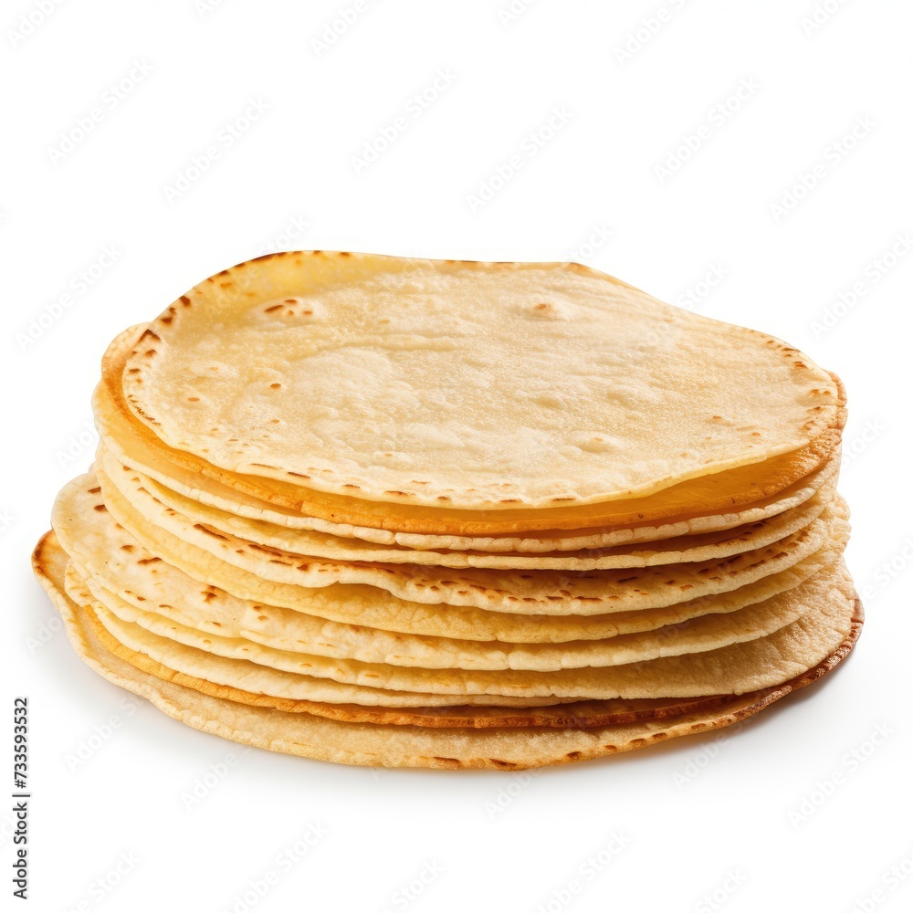 Stock of delicious corn tortillas isolated on white Background, delicious corn tortillas, Ai generated