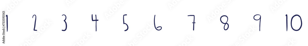 Obraz premium Handwritten Number 1-10 in Dark Blue Ink Brush