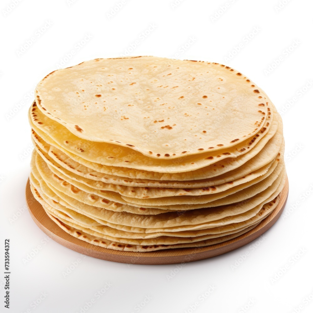 Stock of delicious corn tortillas isolated on white Background, delicious corn tortillas, Ai generated