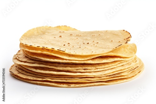 Stock of delicious corn tortillas isolated on white Background, delicious corn tortillas, Ai generated photo