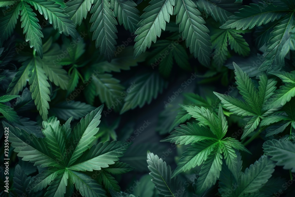 medical marijuana background. cannabis. green leaves. - obrazy, fototapety, plakaty 