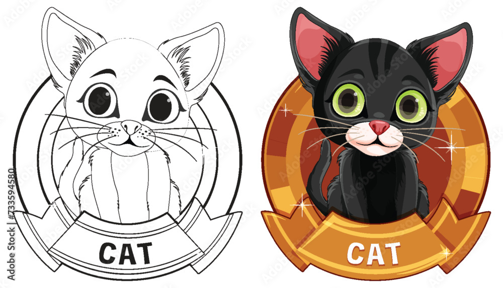Black and white cat illustrations within badges