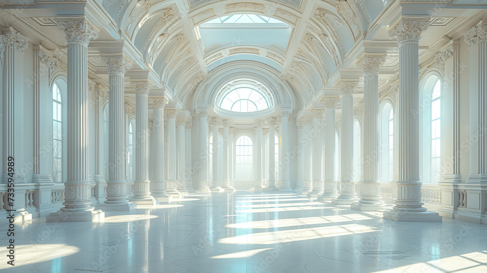 Interior of the mosque with marble floor. Created with Ai
