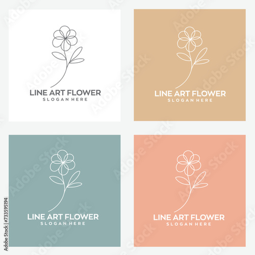line art flower logo design with editable vector file