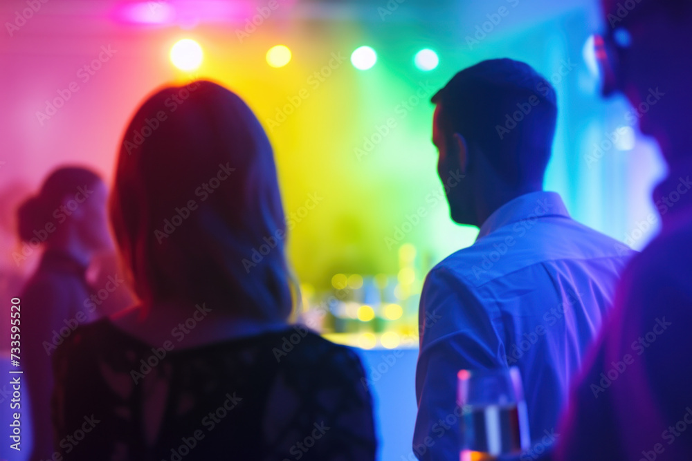 Colorful Lights at a Nighttime Social Gathering with People