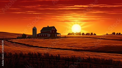 countryside farm silhouette