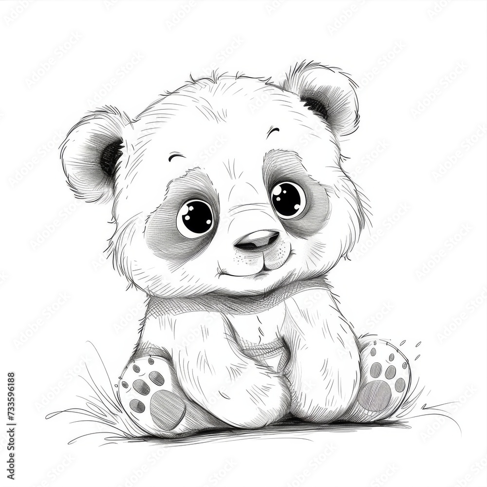 Cute panda bear, sitting. A black and white coloring book. coloring ...
