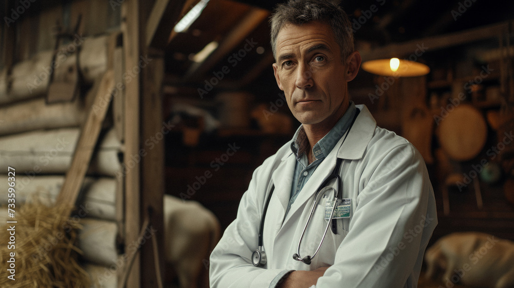 veterinarian visiting a farm in a rural area to provide healthcare services for livestock, highlighting the importance of veterinary care in agricultural communities.