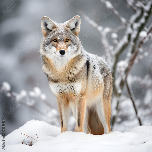 Coyote in snow during winter 